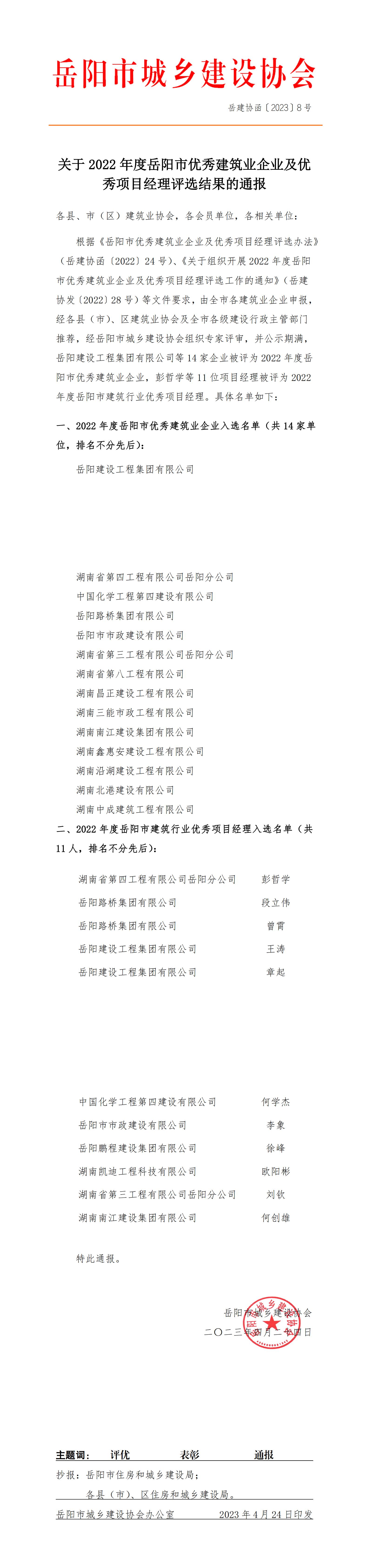 【8号】关于2022年度岳阳市优秀建筑业企业及优秀项目经理评选结果的通报_00